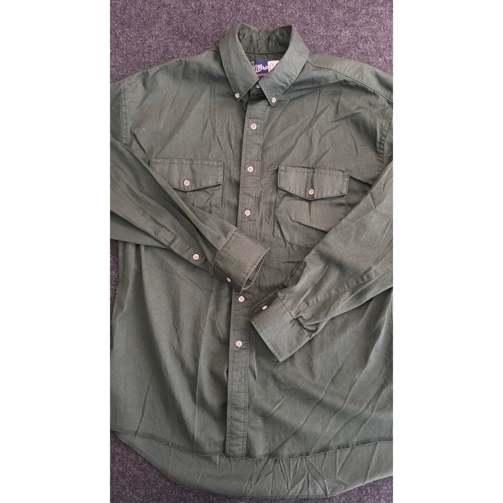 Wrangler Vintage Western Shirt 17x35 Green Long Sleeve Button Down 90's Y2K